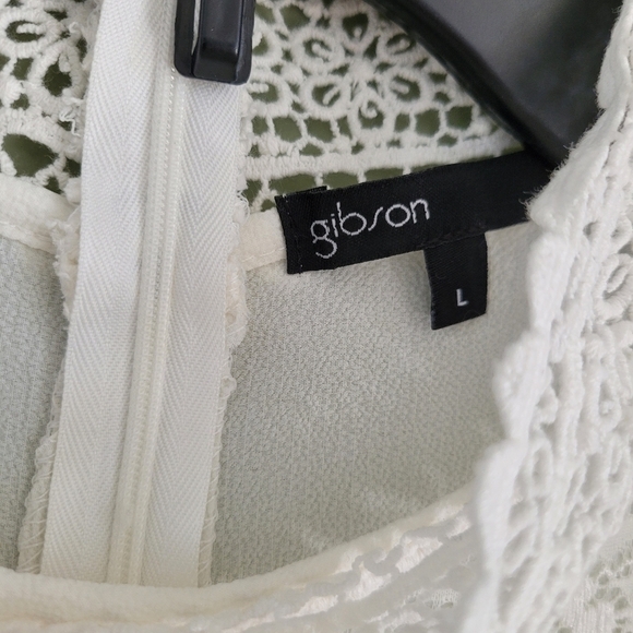 Gibson White Lace Top Large Women's Blouse Short Sleeves. - Picture 5 of 10